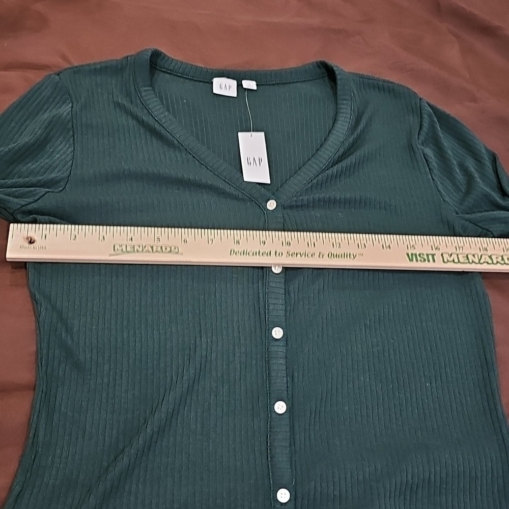 Gap Button Down Long Sleeve Soft Ribbed Stretch Green Cardigan Sweater Size L - Picture 3 of 7